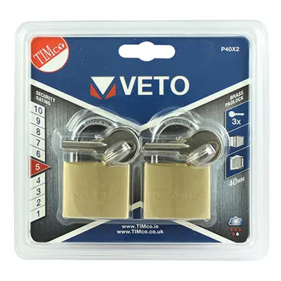 Timco P40X2 Brass Padlock 40Mm Blister Pack 2