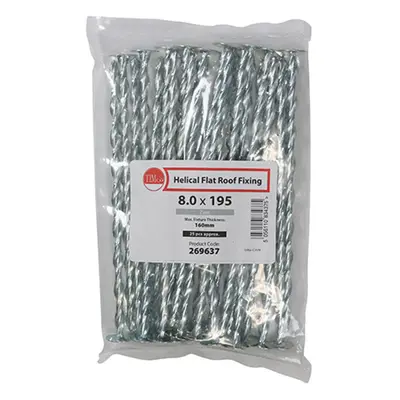 Timco 269637 Helical Flat Roof Fixing - Zinc 8.0 X 195 Bag 25