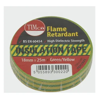 Timco ITGYSTRIPE Pvc Insulation Tape - Green & Yellow Stripe 25M X 18Mm Roll Pack 10