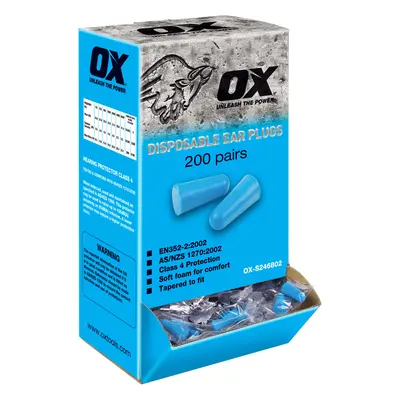 Ox Tools OX-S246802 Ox Disposable Ear Plugs - Un-Corded - 200 Pk (200 Single Pair Bags) PK