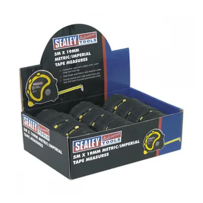 Sealey AK98912 Rubber Tape Measure 5M(16Ft) X 19Mm Metric/Imperial Display Box Of 12