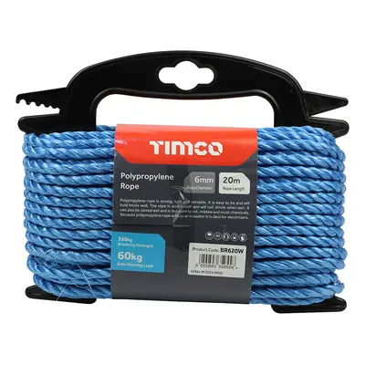 Timco BR620W Polypropylene Rope - Blue - Winder 6Mm X 20M Unit 1