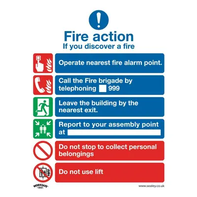 Sealey SS19V10 Safe Conditions Safety Sign - Fire Action With Lift - Self-Adhesive Vinyl - Pack 