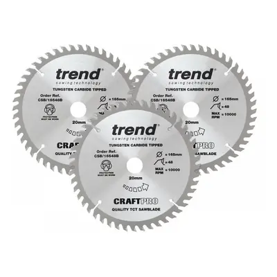 Trend CSB/165/3PK/A Craftpro Plunge Saw Blade 165 X 20Mm X 48T (Pack 3)