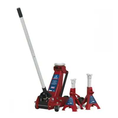 Sealey 3010CX Trolley Jack 3 Tonne Standard Chassis With Axle Stands (Pair) 3 Tonne Capacity Per