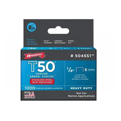 Arrow A504SS1 T50 Staples Stainless Steel 504Ss 6Mm (1/4In) (Box 1000)