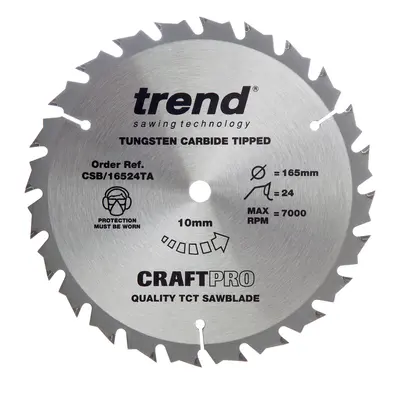 Trend Csb/16524Ta Craftpro Saw Blade For Wood 165 X 10Mm X 24T