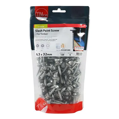 Timco DS32W16BB Slash Point Screws - Hex - For Timber - Exterior - Silver - With Epdm Washer 6.3