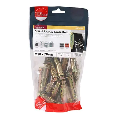 Timco 1010LSHB Shield Anchor Loose Bolts - Yellow M10:10L (M10 X 70) TIMbag 22