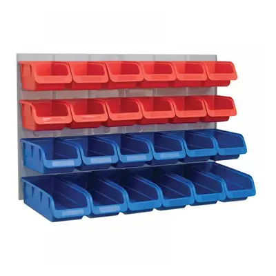 Faithfull 24 Plastic Storage Bins With Metal Wall Panel