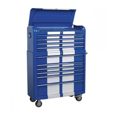 Sealey AP41COMBOBWS Retro Style Wide Topchest & Rollcab Combination 10 Drawer Blue/White Stripes