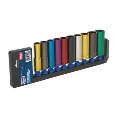 Sealey AK288D Multi-Coloured Socket Set 10Pc 1/2inSq Drive 6Pt Deep Walldrive® Metric