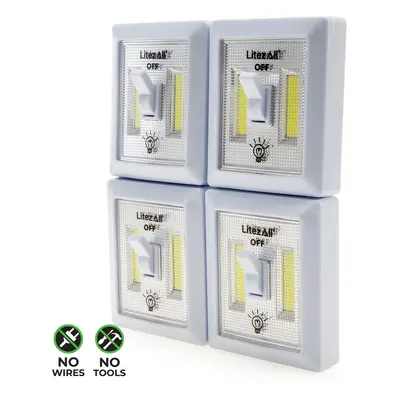 Litezall 21852 Mini Wireless Self-Adhesive Cob Led Light Switch 150 Lumens (4 Pack)