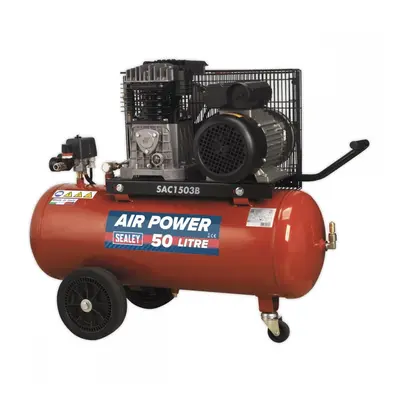 Sealey SAC1503B Air Compressor 50L Belt Drive 3Hp With Cast Cylinders & Wheels