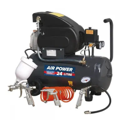 Sealey SAC2420EPK Air Compressor 24L Direct Drive 2Hp With 4Pc Air Accessory Kit