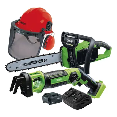 Draper 99763 D20 20V Cordless Chainsaw & Pruning Saw Kit With Helmet (2 X 4.0Ah Batteries)