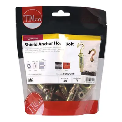 Timco 06HOOKB Forged Hooks With Shield Anchors - Yellow M6 TIMbag 20