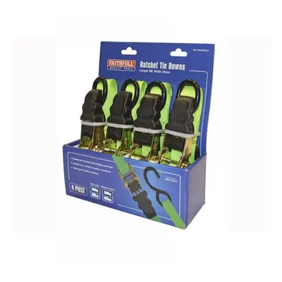 Faithfull Ratchet Tie-Downs 5M X 25Mm Green 4 Piece