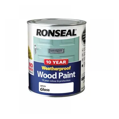 Ronseal 38773 10 Year Weatherproof Wood Paint White Gloss 750Ml