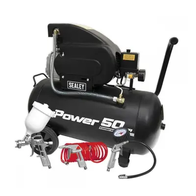 Sealey SAC5020APK Air Compressor 50L Direct Drive 2Hp With 4Pc Air Accessory Kit