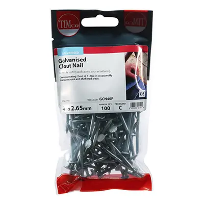 Timco GCN40P Clout Nails - Galvanised 40 X 2.65 TIMpac 100