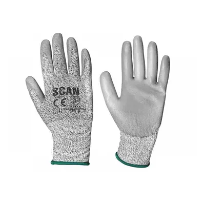 Scan H3101-3 Grey Pu Coated Cut 3 Gloves - M (Size 8)