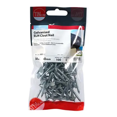 Timco GEC30P Extra Large Head Clout Nails - Galvanised 30 X 3.00 TIMpac 100