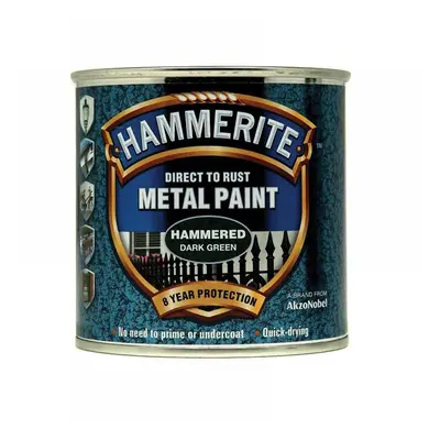 Hammerite 5084831 Direct To Rust Hammered Finish Metal Paint Dark Green 250Ml