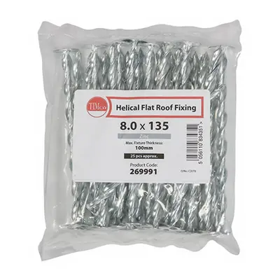 Timco 269991 Helical Flat Roof Fixing - Zinc 8.0 X 135 Bag 25