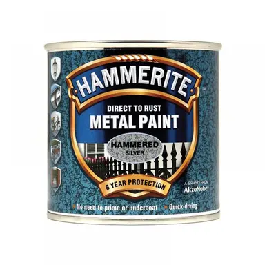 Hammerite 5084798 Direct To Rust Hammered Finish Metal Paint Silver 250Ml