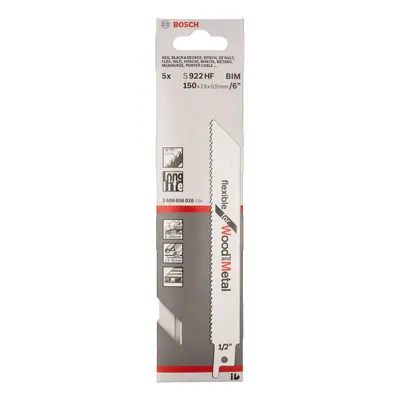 Bosch S922Hf Reciprocating Saw Blades For Wood & Metal 150Mm (Pack Of 5)