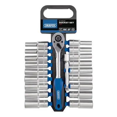 Draper 16377 Combined Mm/Af Deep Socket And Ratchet Set 1/2in Sq. Dr. (20 Piece) per set