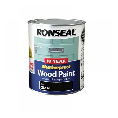 Ronseal 38772 10 Year Weatherproof Wood Paint Black Gloss 750Ml