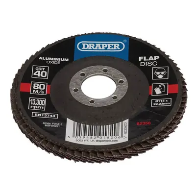 Draper 82356 Aluminium Oxide Flap Disc 115 X 22.23Mm 40 Grit each 1