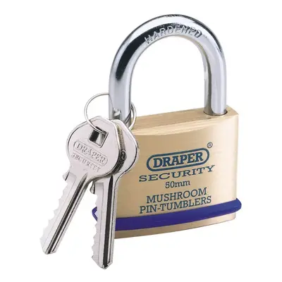 Draper 64162 Solid Brass Padlock & 2 Keys With Mushroom Pin Tumblers Hardened Steel Shackle & Bu