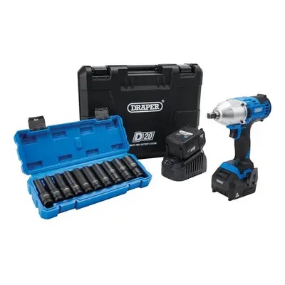 04791 D20 20V Brushless Mid-Torque Impact Wrench Kit 1/2in Sq. Dr. & Metric Deep Impact Socket S