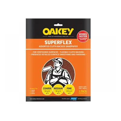 Oakey 63642526734 Superflex Cloth Backed Aluminium Oxide Sheets 230 X 280Mm Assorted (3)