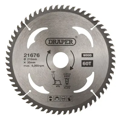 Draper 21676 Tct Circular Saw Blade For Wood 210 X 30Mm 60T each 1