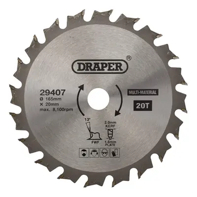 Draper 29407 Tct Multi-Purpose Circular Saw Blade 165 X 20Mm 20T each 1