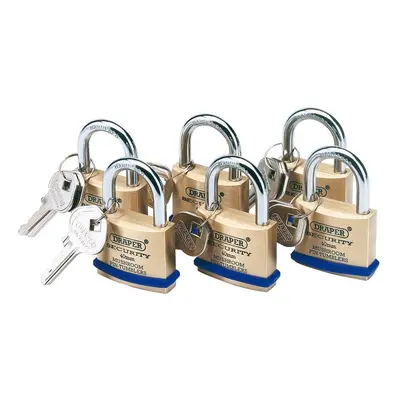 Draper 67659 Solid Brass Padlocks With Hardened Steel Shackle 40Mm (Pack Of 6) per pack