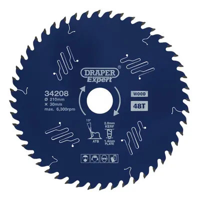 34208 Draper Expert Tct Circular Saw Blade For Wood With Ptfe Coating 210 X 30Mm 48T each