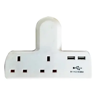 Dencon 1695 T-Shape Socket 2 Way Adaptor 13A Fused With Usb