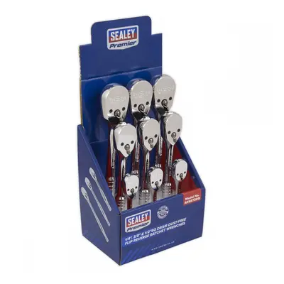 Sealey AK6672DB Ratchet Wrenches 1/4in 3/8in & 1/2inSq Drive Pear-Head Flip Reverse Display Box 