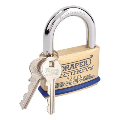 Draper 64163 Solid Brass Padlock & 2 Keys With Mushroom Pin Tumblers Hardened Steel Shackle & Bu