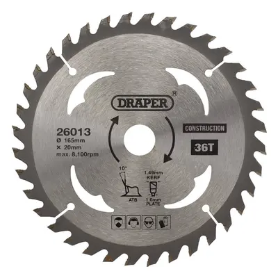 Draper 26013 Tct Cordless Construction Circular Saw Blade For Wood & Composites 165 X 20Mm 36T e