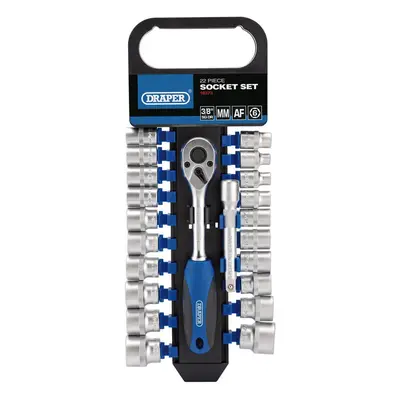 Draper 16373 Combined Mm/Af Socket And Ratchet Set 3/8in Sq. Dr. (22 Piece) per set