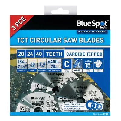 Bluespot Tools 19400 184Mm Circular Saw Blade Set 3 Piece