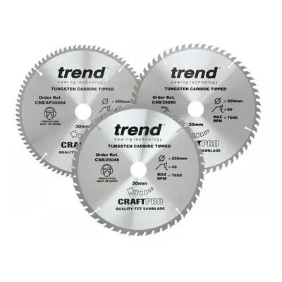 Trend CSB/250/3PK Craftpro Table Saw Blade 250 X 30Mm X 48T/60T/84T (Pack 3)