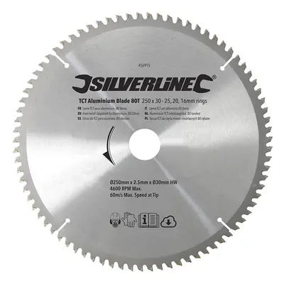 Silverline 456915 Tct Aluminium Blade 80T 250 X 30 - 25 20 16Mm Rings Each 1