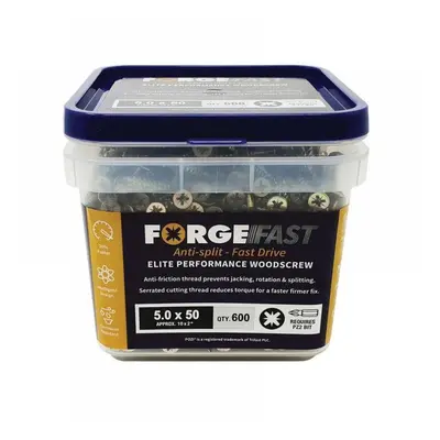 Forgefix FFP550YT Forgefast Pozi Compatible Elite Performance Wood Screw Zy 5.0 X 50Mm Tub 600